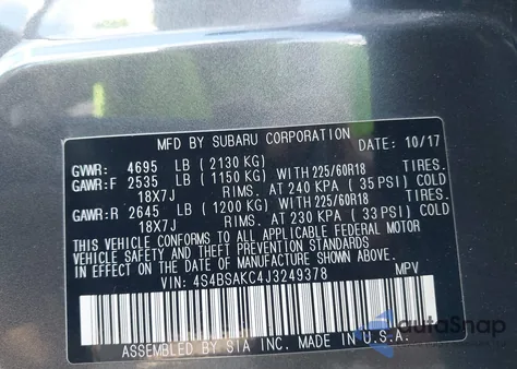 2018 Subaru Outback 2.5I Limited from USA, damaged, VIN 4S4BSAKC4J3249378